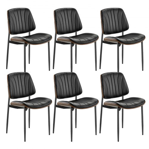 VEVOR Modern Dining Room Accent Chairs Set of 6, Upholstered Leather Side Chair for Dining Tables, Space-Saving Kitchen Table Chair with Thick Cushions and Metal Legs, Black