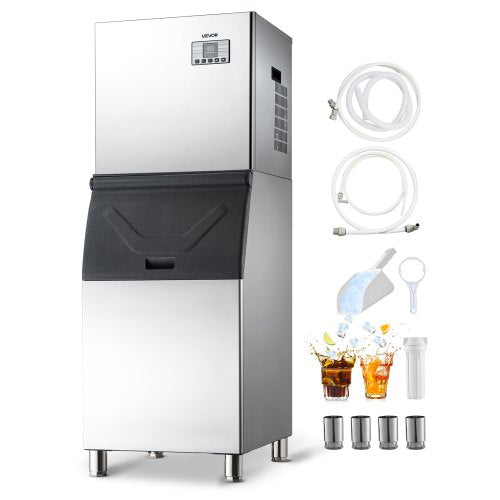 VEVOR Commercial Ice Maker Machine, 181KG/24H Ice-Making Machine with 136KG Stainless Steel Storage Bin, Auto Self-Cleaning Ice Maker with Touchscreen for Bar Cafe Restaurant Business Commercial