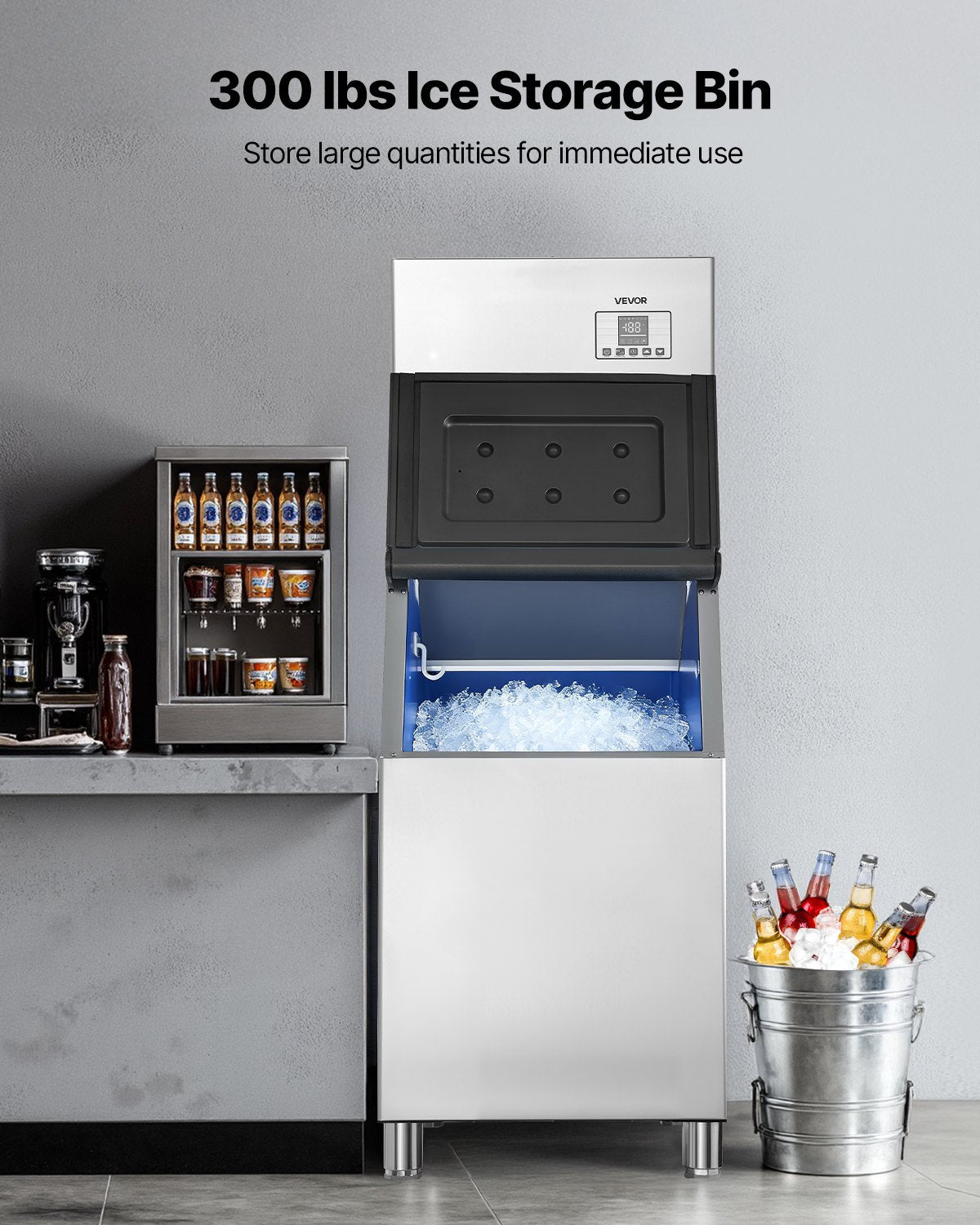 VEVOR Commercial Ice Maker Machine, 181KG/24H Ice-Making Machine with 136KG Stainless Steel Storage Bin, Auto Self-Cleaning Ice Maker with Touchscreen for Bar Cafe Restaurant Business Commercial