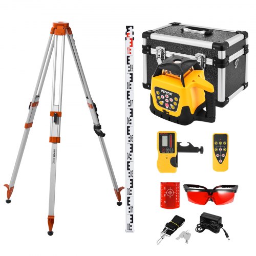 VEVOR Rotary Laser Level Kit, with Tripod+Staff Gauge, Red Beam 984 ft Range Slope Adjustable 360-Degree Spinning, Flexible Scanning Angle, Accurate with Remote Control Receiver Carrying Case
