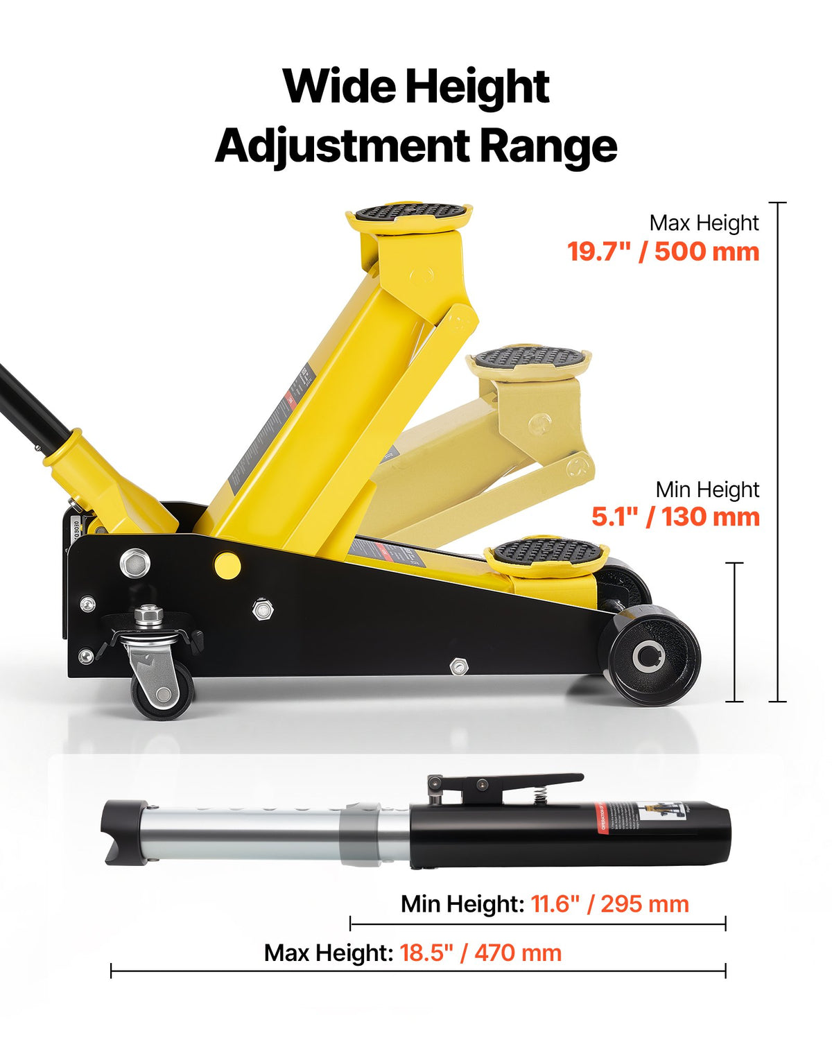 VEVOR Low Profile Floor Jack, 3 Ton Capacity, Steel Racing Floor Jack with Single Piston Quick Lift Pump, Hydraulic Trolley Car Lift for Sports Cars, Sedans, SUVs, Pickups, Lifting Range 130-500 mm