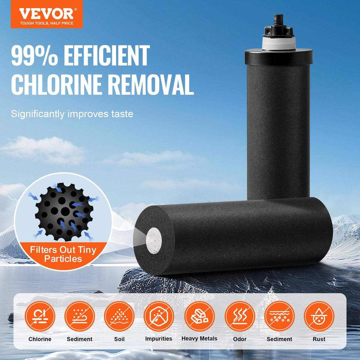 VEVOR Gravity-fed Water Filter System, 2.25G 304 Stainless-Steel Countertop System, Water Filtration System, Reduces Lead and up to 99% of Chlorine, with 2 Carbon Filters, and Water Level  Spigot
