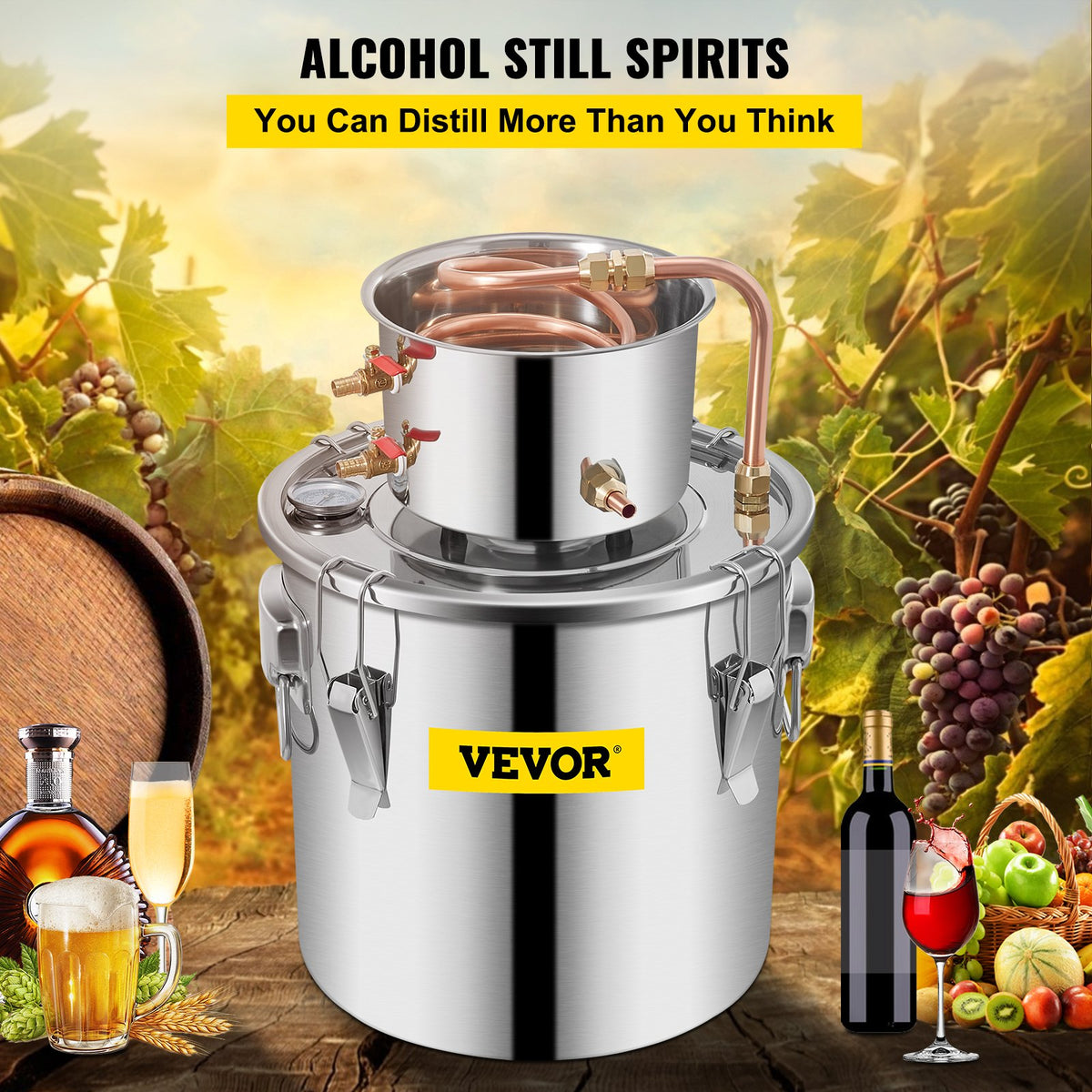 VEVOR Still Distillery Kit 12.5 L Water Essential Oil Distilling Kit w/ Water Pump