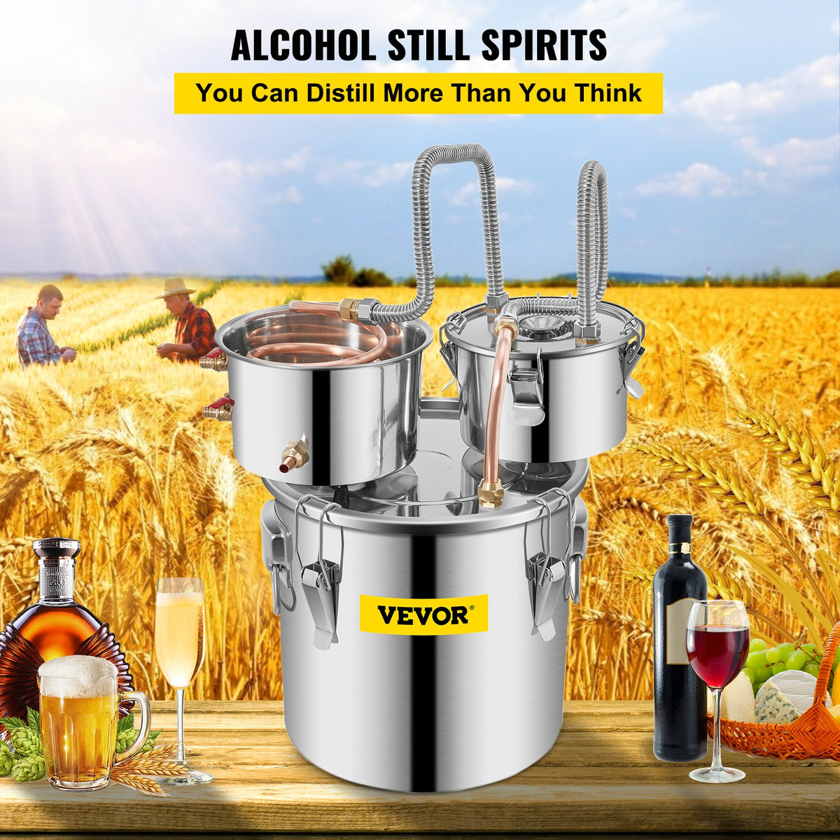 VEVOR Still Distiller 3Gal 12L Stainless Steel Water Distiller Copper Tube with Circulating Pump Home Brewing Kit Build-in Thermometer for DIY Whisky Wine Brandy Spirits