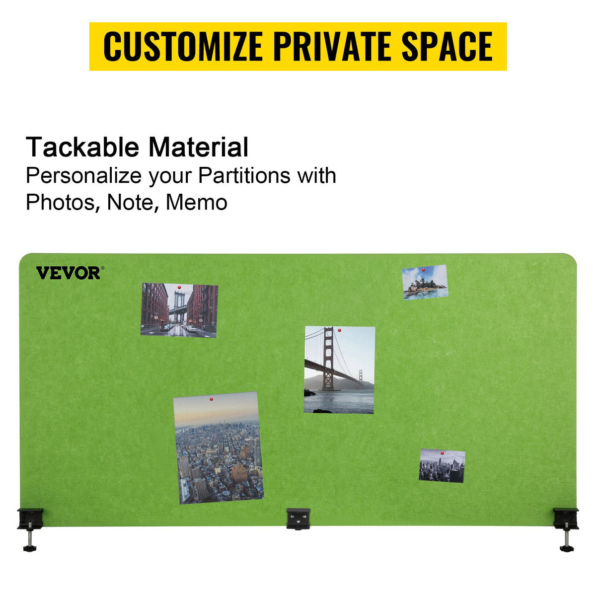 VEVOR Desk Divider 60'' Desk Privacy Panel, 3 Panels Privacy Acoustic Panel, Sound Absorbing Acoustic Privacy Panel, Reduce Noise and Visual Distractions, Lightweight Clamp-on Divider Green