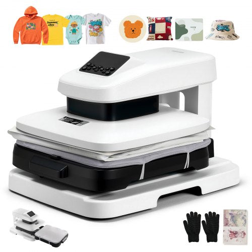 VEVOR Auto Heat Press Machine 38 x 38 cm T-Shirt Press Machine White, Auto Release and Adjustable Pressure, Digital Display, Rapid and Even Heating, for Sublimation, Vinyl, Heat Transfer Projects
