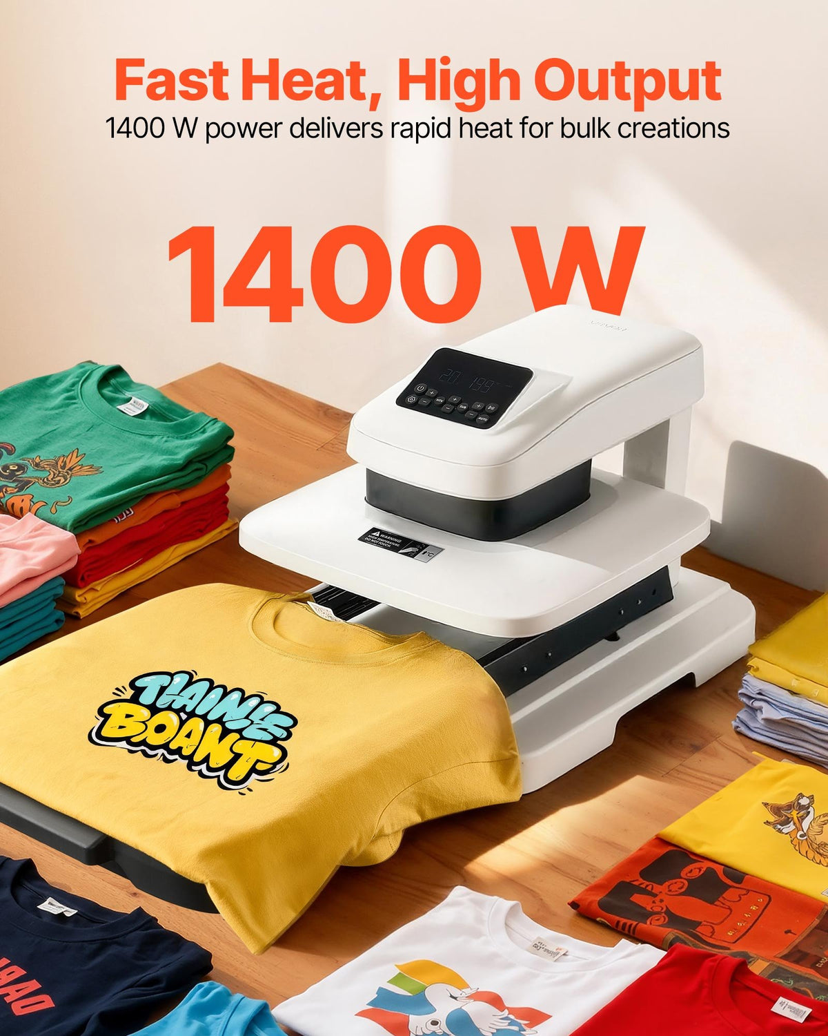 VEVOR Auto Heat Press Machine 38 x 38 cm T-Shirt Press Machine White, Auto Release and Adjustable Pressure, Digital Display, Rapid and Even Heating, for Sublimation, Vinyl, Heat Transfer Projects