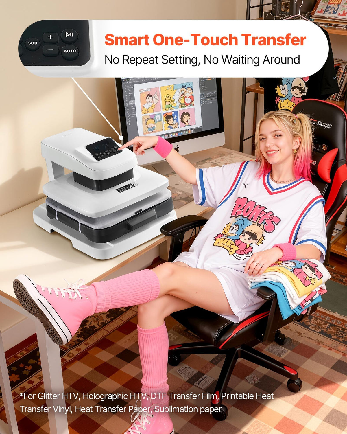 VEVOR Auto Heat Press Machine 38 x 38 cm T-Shirt Press Machine White, Auto Release and Adjustable Pressure, Digital Display, Rapid and Even Heating, for Sublimation, Vinyl, Heat Transfer Projects