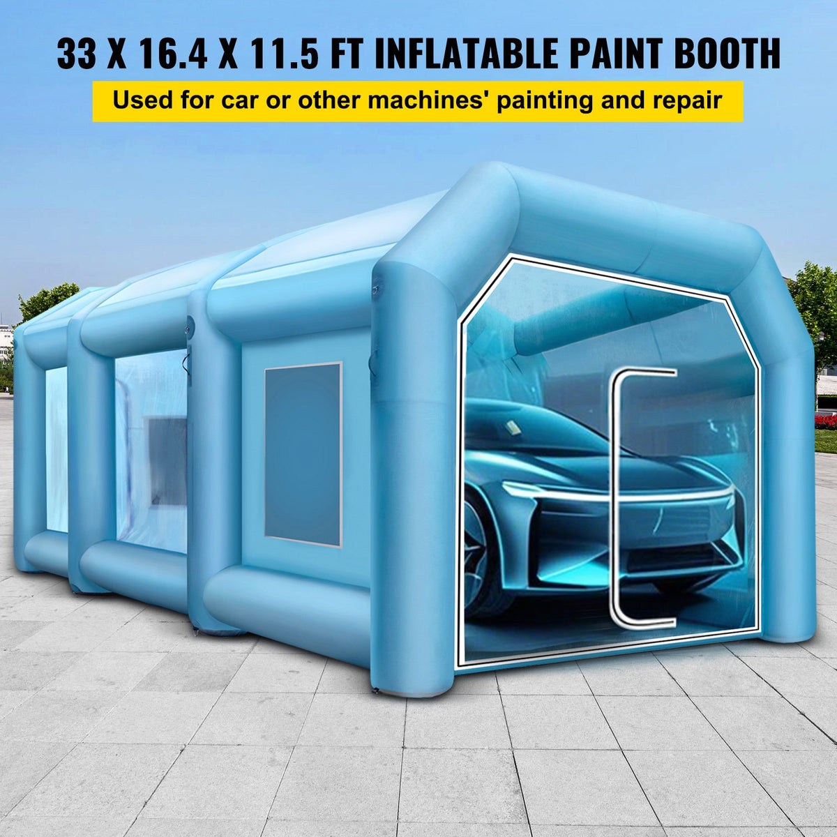 VEVOR Inflatable Paint Booth 33x16.4x11.5ft, Inflatable booth with 2 Blowers, Inflatable Spray Booth with Filter System, Portable Car Paint Booth for Car Parking Tent Workstation