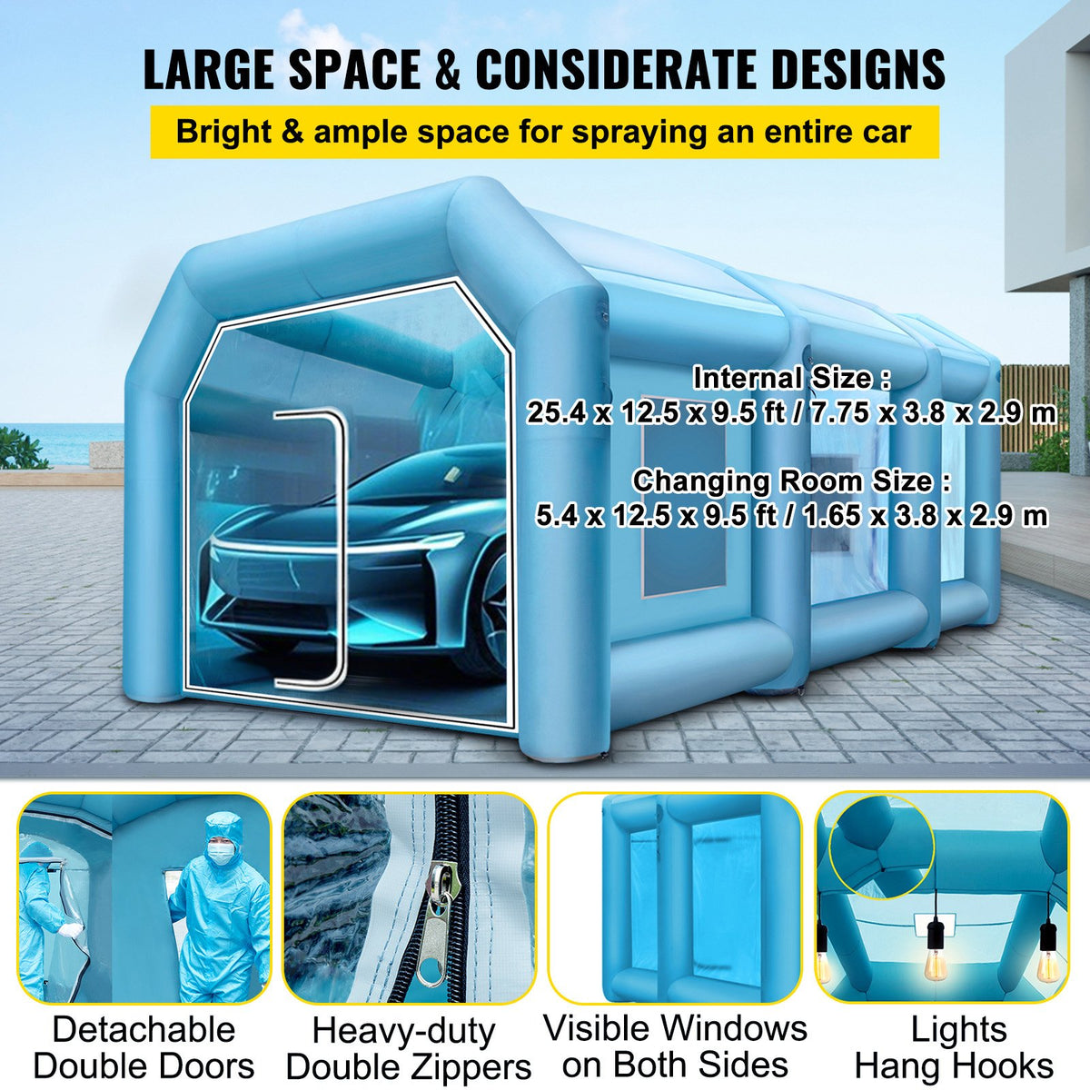 VEVOR Inflatable Paint Booth 33x16.4x11.5ft, Inflatable booth with 2 Blowers, Inflatable Spray Booth with Filter System, Portable Car Paint Booth for Car Parking Tent Workstation