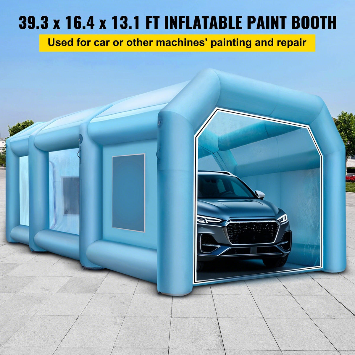 VEVOR Inflatable Tent 999.2 x 498.5 x 399.3 cm Inflatable Spray Booth Tent Inflatable Paint Booth Tent Car Paint Booth Giant Workstation 210D Oxford Fabric With 2 Blowers