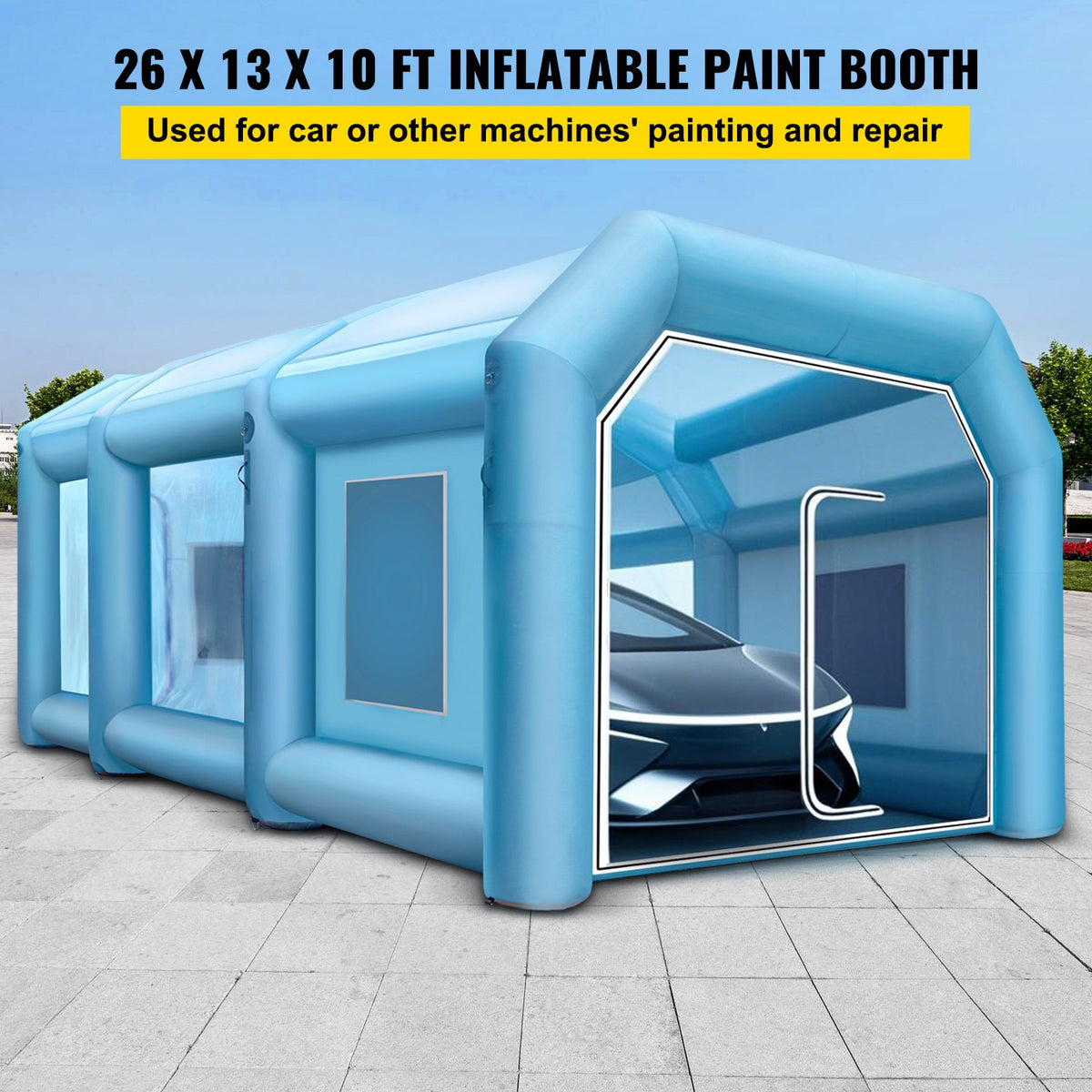 VEVOR Inflatable Tent 792.5 x 396.2 x 304.8 cm Inflatable Spray Booth Custom Tent Inflatable Paint Booth Tent Car Paint Booth Giant Workstation 210D Oxford Fabric With 2 Blowers