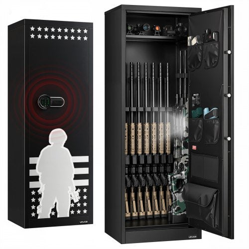 VEVOR 10-12 Gun Safe, Long Gun Cabinet for Rifles and Pistols, Quick Access Rifle Safe with 4 Pistol Pockets and 3 Adjustable Racks, Large Digital Cabinet with Key and Password Lock(Assembly Required)