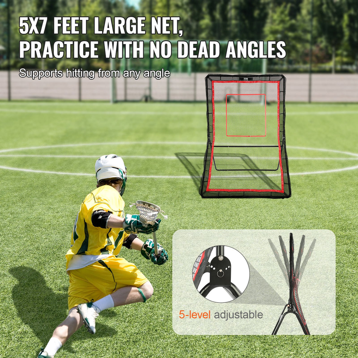 VEVOR Lacrosse Rebounder for Backyard, 1524 x 2133.6 mm Volleyball Bounce Back Net, Pitchback Throwback Baseball Softball Return Training Screen, Adjustable Angle Shooting Practice Training Wall with Target