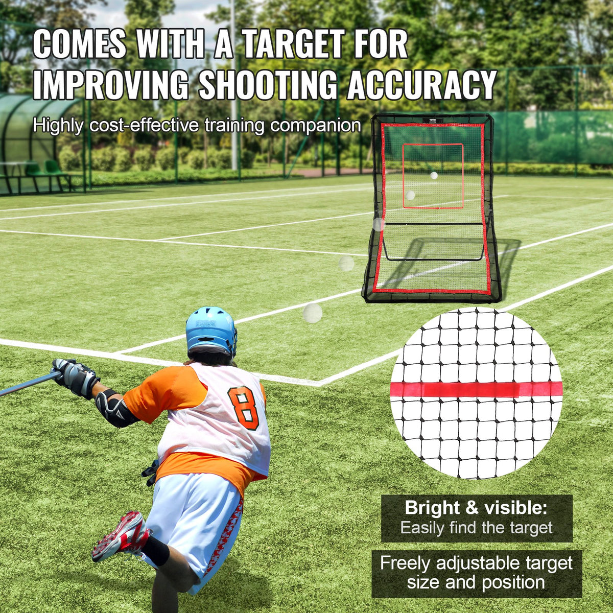 VEVOR Lacrosse Rebounder for Backyard, 1524 x 2133.6 mm Volleyball Bounce Back Net, Pitchback Throwback Baseball Softball Return Training Screen, Adjustable Angle Shooting Practice Training Wall with Target