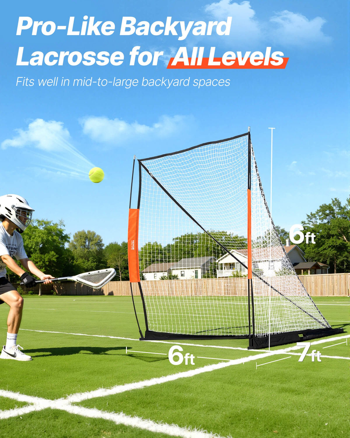 VEVOR Lacrosse Goal, 6' x 6' Lacrosse Net, Portable Lacrosse Goal with Carry Bag, Fiberglass Rod Backyard Lacrosse Training Equipment, Easy Setup Collegiate Goal, Perfect for Youth Adult Training
