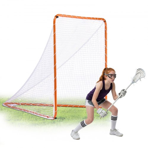 VEVOR Lacrosse Goal, 6' x 6' Lacrosse Net, Steel Frame Backyard Lacrosse Training Equipment, Portable Lacrosse Goal with Carry Bag, Quick & Easy Setup, Perfect for Youth Adult Training, Orange