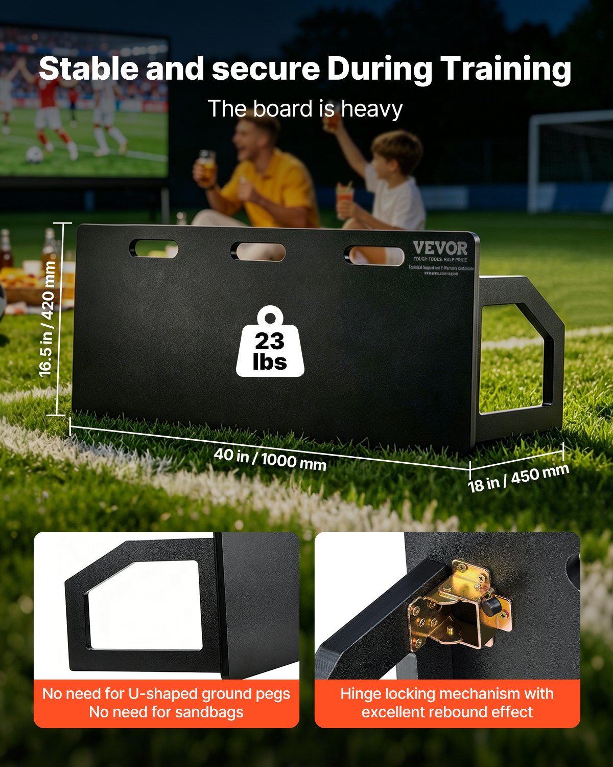 VEVOR Soccer Rebounder Board, 101.6 x 40.6 cm Portable Soccer Wall with 2 Angles Rebound, Foldable HDPE Kickback Rebound Board, Soccer Training Equipment for Kids and Adults, Passing & Shooting Practice