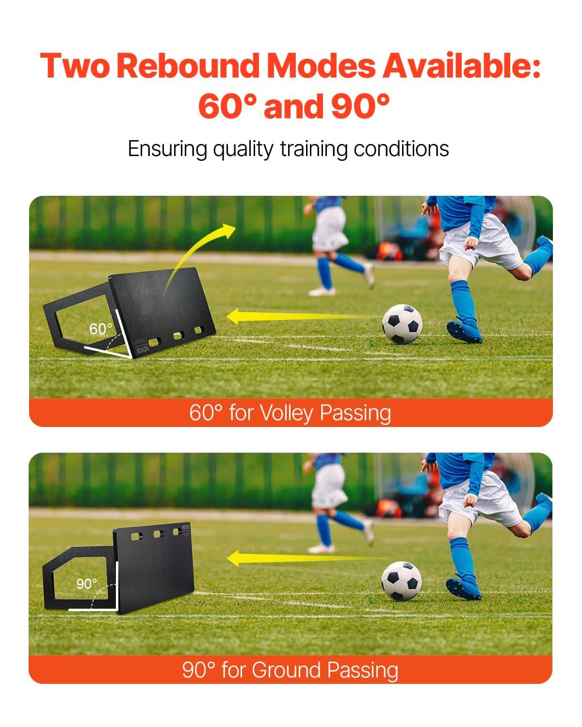 VEVOR Soccer Rebounder Board, 101.6 x 40.6 cm Portable Soccer Wall with 2 Angles Rebound, Foldable HDPE Kickback Rebound Board, Soccer Training Equipment for Kids and Adults, Passing & Shooting Practice