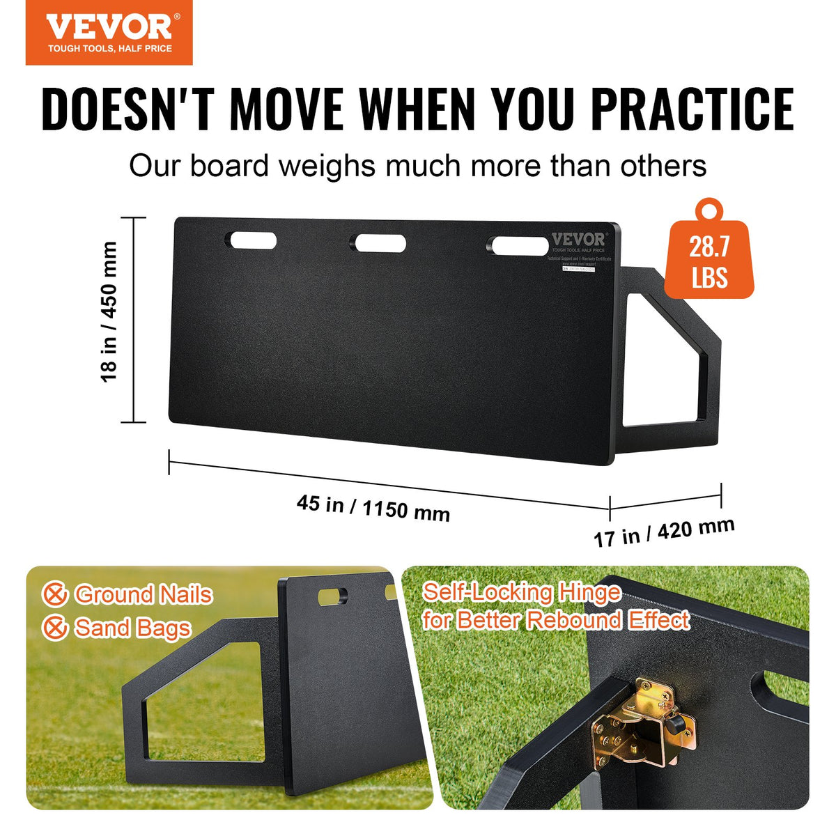 VEVOR Soccer Rebounder Board, 114.3 x 45.7 cm Portable Soccer Wall with 2 Angles Rebound, Foldable HDPE Kickback Rebound Board, Soccer Training Equipment for Kids and Adults, Passing & Shooting Practice