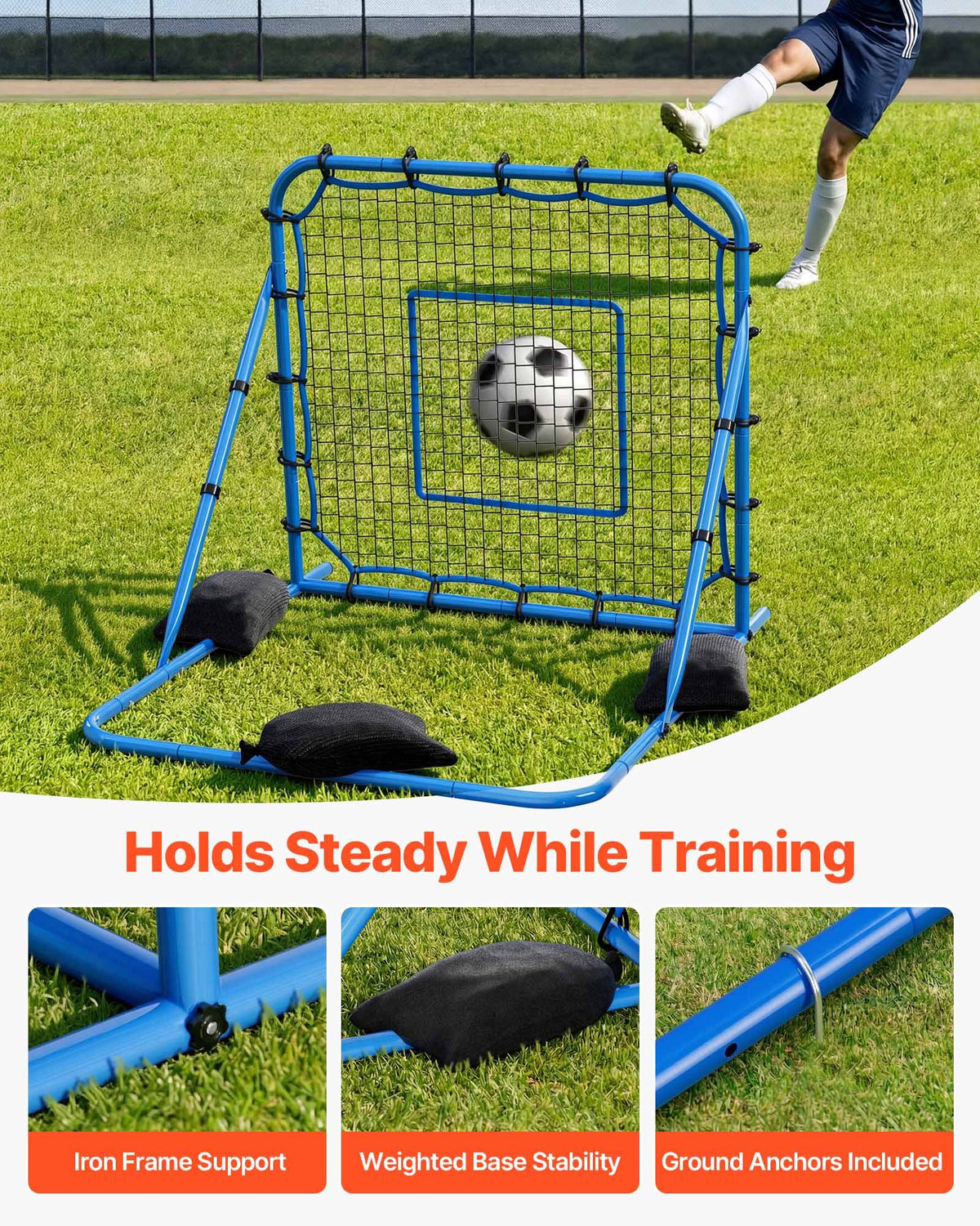 VEVOR Soccer Rebounder Net, Quick-Switch Angle Soccer Goal Rebounder for Control, Passing Practice, Heavy-Duty Iron Frame & PE Net, Easy Setup Ball Training Equipment for Teens&Adults,1080 x 1090 mm