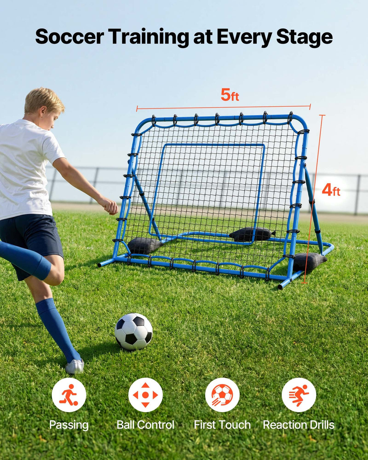 VEVOR Soccer Rebounder Net, Quick-Switch Angle Soccer Goal Rebounder for Control, Passing Practice, Heavy-Duty Iron Frame & PE Net, Easy Setup Ball Training Equipment for Teens&Adults,1470 x 1170 mm