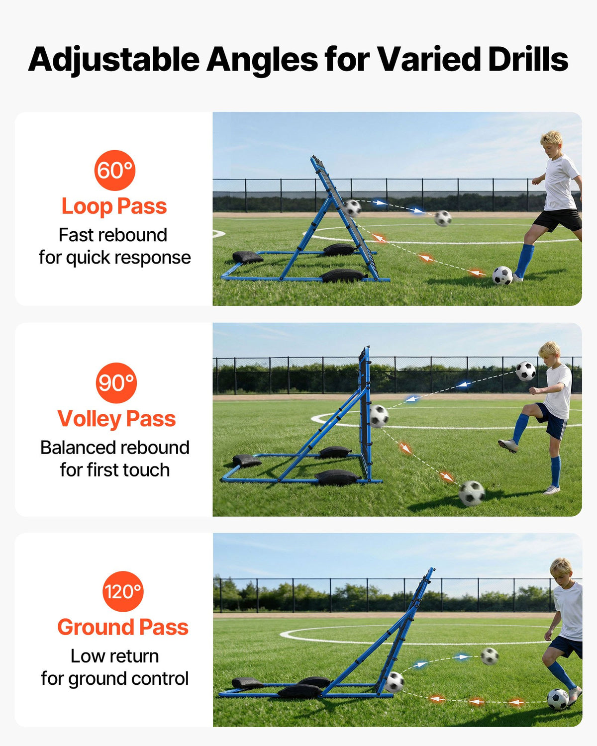 VEVOR Soccer Rebounder Net, Quick-Switch Angle Soccer Goal Rebounder for Control, Passing Practice, Heavy-Duty Iron Frame & PE Net, Easy Setup Ball Training Equipment for Teens&Adults,1470 x 1170 mm
