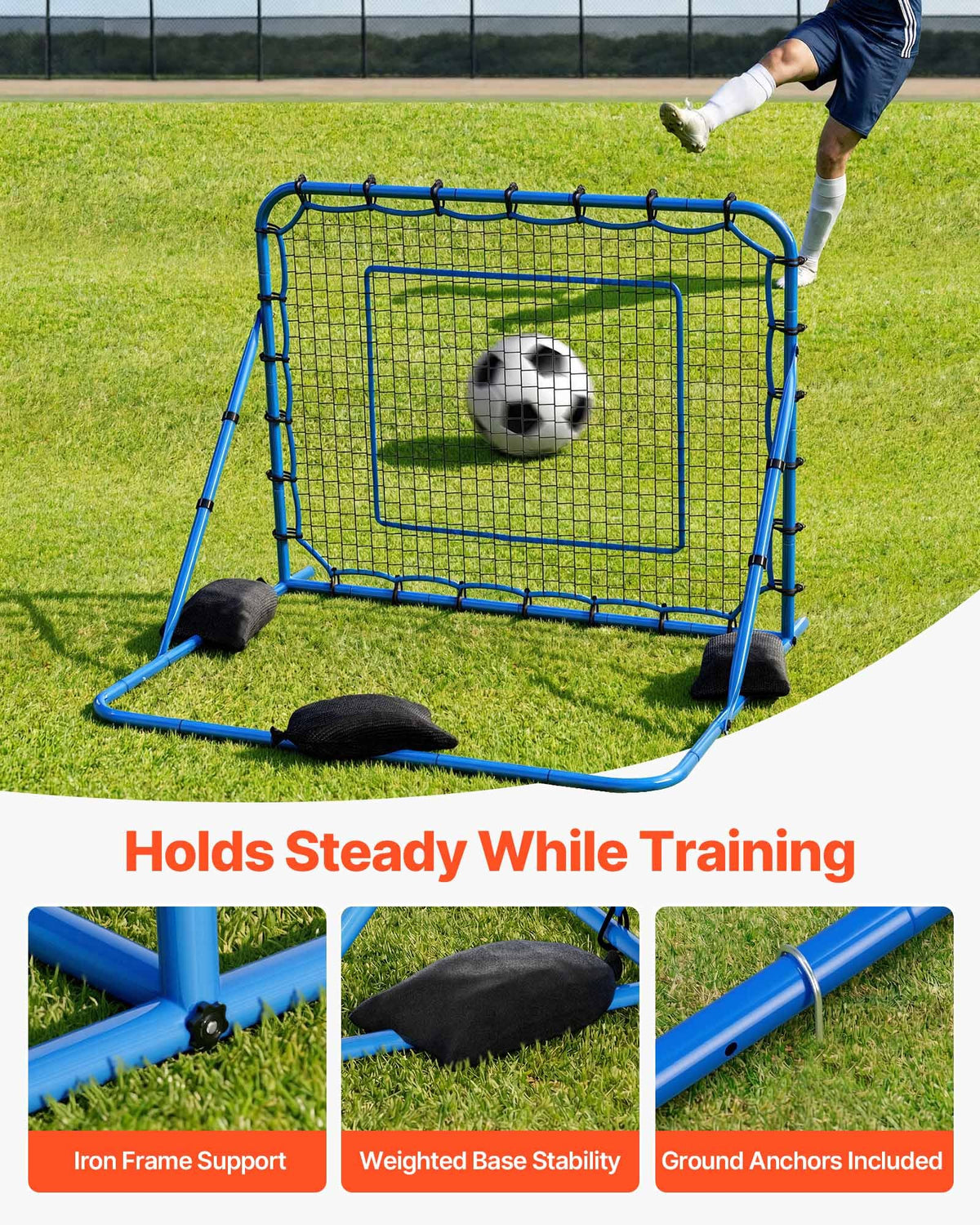 VEVOR Soccer Rebounder Net, Quick-Switch Angle Soccer Goal Rebounder for Control, Passing Practice, Heavy-Duty Iron Frame & PE Net, Easy Setup Ball Training Equipment for Teens&Adults,1470 x 1170 mm