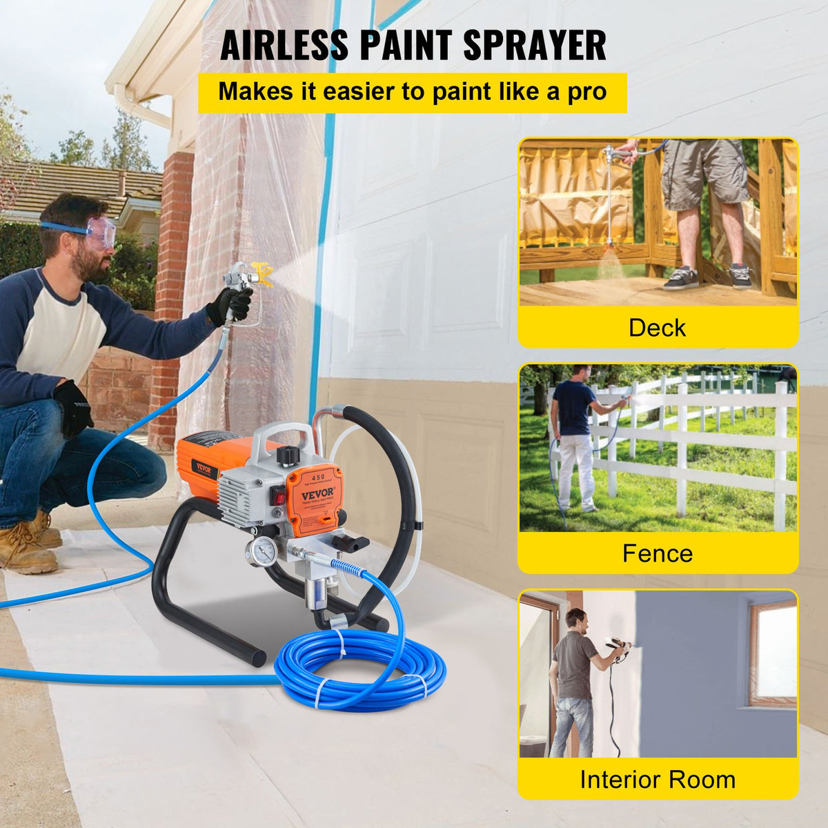VEVOR Paint Sprayer, 1500W Airless Paint Sprayer, Hose Paint Gun 3000PSI Paint Sprayers For Home for Ships, Bridges, Towers, Poles and Other Large Long-term Industry Metal Structures