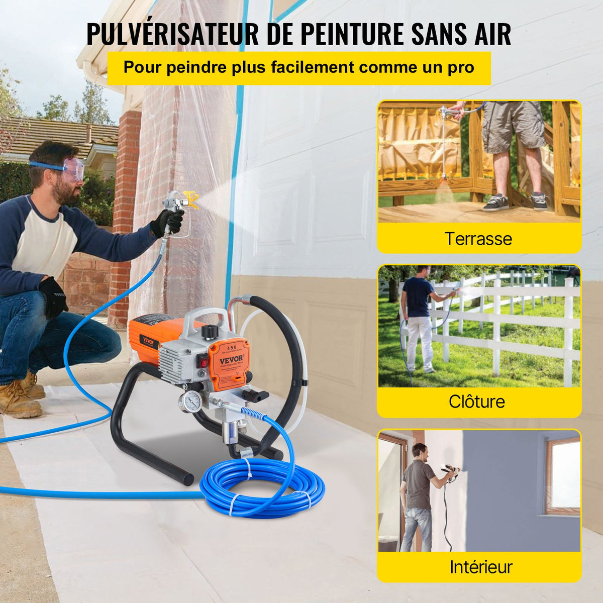 VEVOR Pro Airless Wall Paint Sprayer, 1800W Electric Sprayer Gun Kit, Adjustable Spray Pressure with Pipe for Wall & Ceiling/Wood & Metal Paint