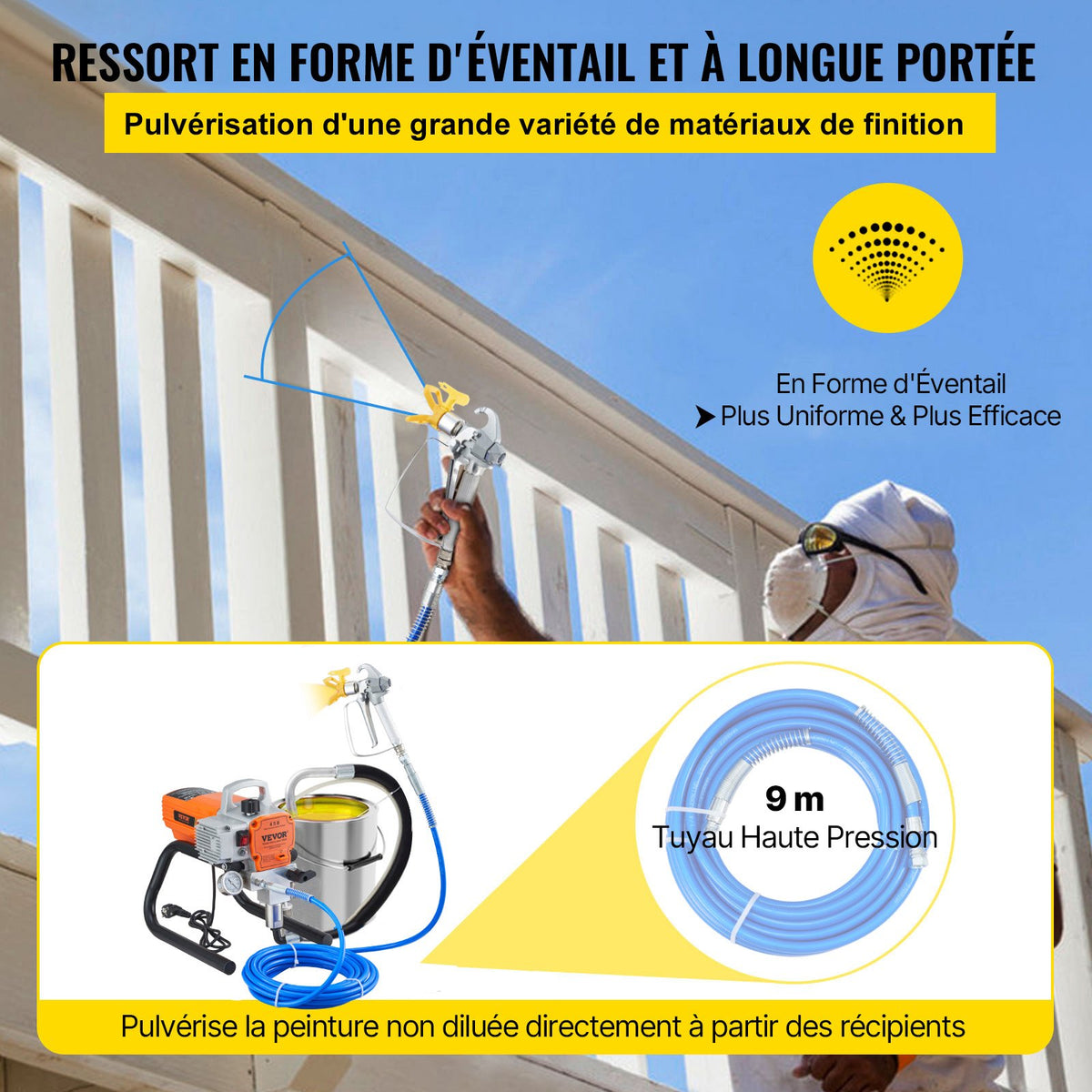 VEVOR Pro Airless Wall Paint Sprayer, 1800W Electric Sprayer Gun Kit, Adjustable Spray Pressure with Pipe for Wall & Ceiling/Wood & Metal Paint