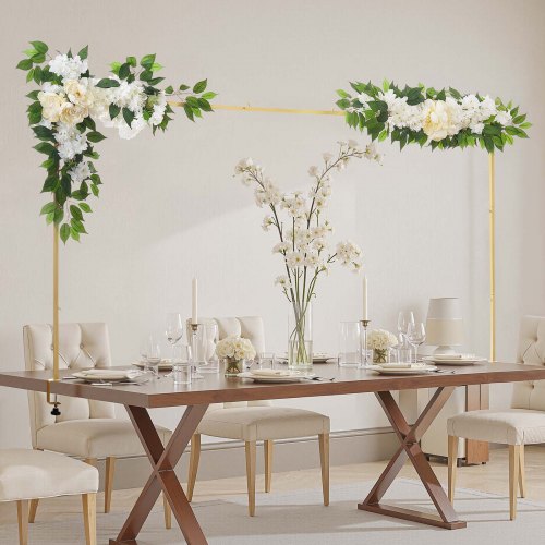 VEVOR Over the Table Rod Stand with Clamps, Adjustable 71-249 cm Length & 33-106 cm Height, Table Arch Stand with Floral Accessories, Gold Balloon Frame for Wedding Birthday Party Christmas Decoration