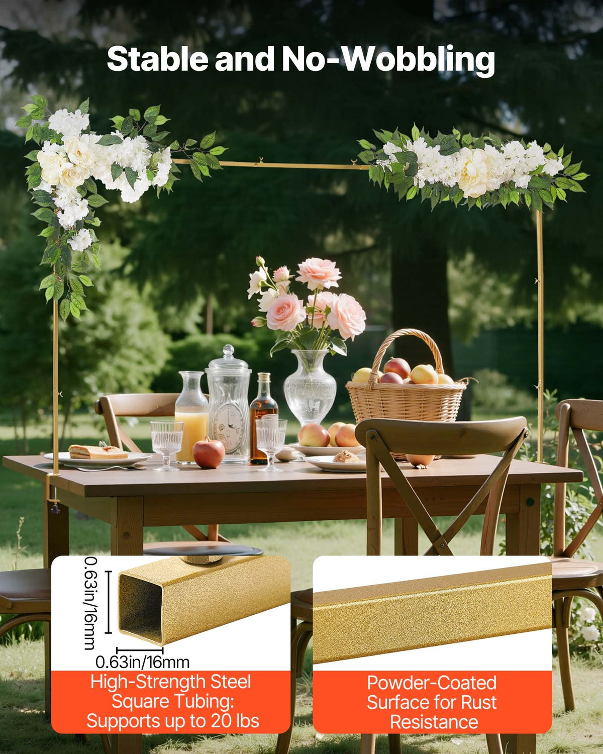 VEVOR Over the Table Rod Stand with Clamps, Adjustable 71-249 cm Length & 33-106 cm Height, Table Arch Stand with Floral Accessories, Gold Balloon Frame for Wedding Birthday Party Christmas Decoration