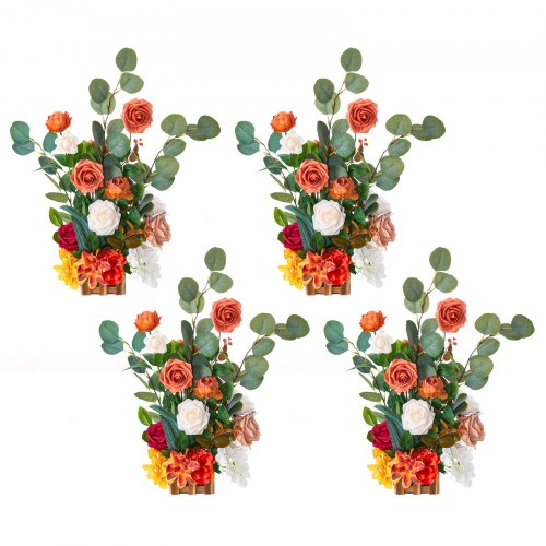 VEVOR Standing Artificial Flowers Arrangements 4 PCS, 450 mm Tall Faux Flower Decorations for Wedding Aisle Runner Chair, Orange Floral Centerpieces for Ceremony Reception Party Outdoor Decor