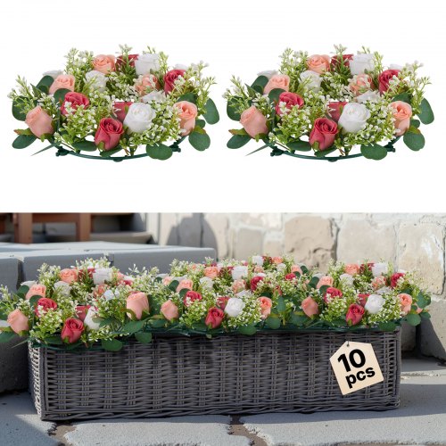 VEVOR Artificial Rose Wreath, 340 mm Diameter Faux Flower Wreath with Pink and White Roses, Flower Arrangement Centerpiece for Valentine's, Mother's Day, Party, Wedding and Home Table Décor, 10 PCS
