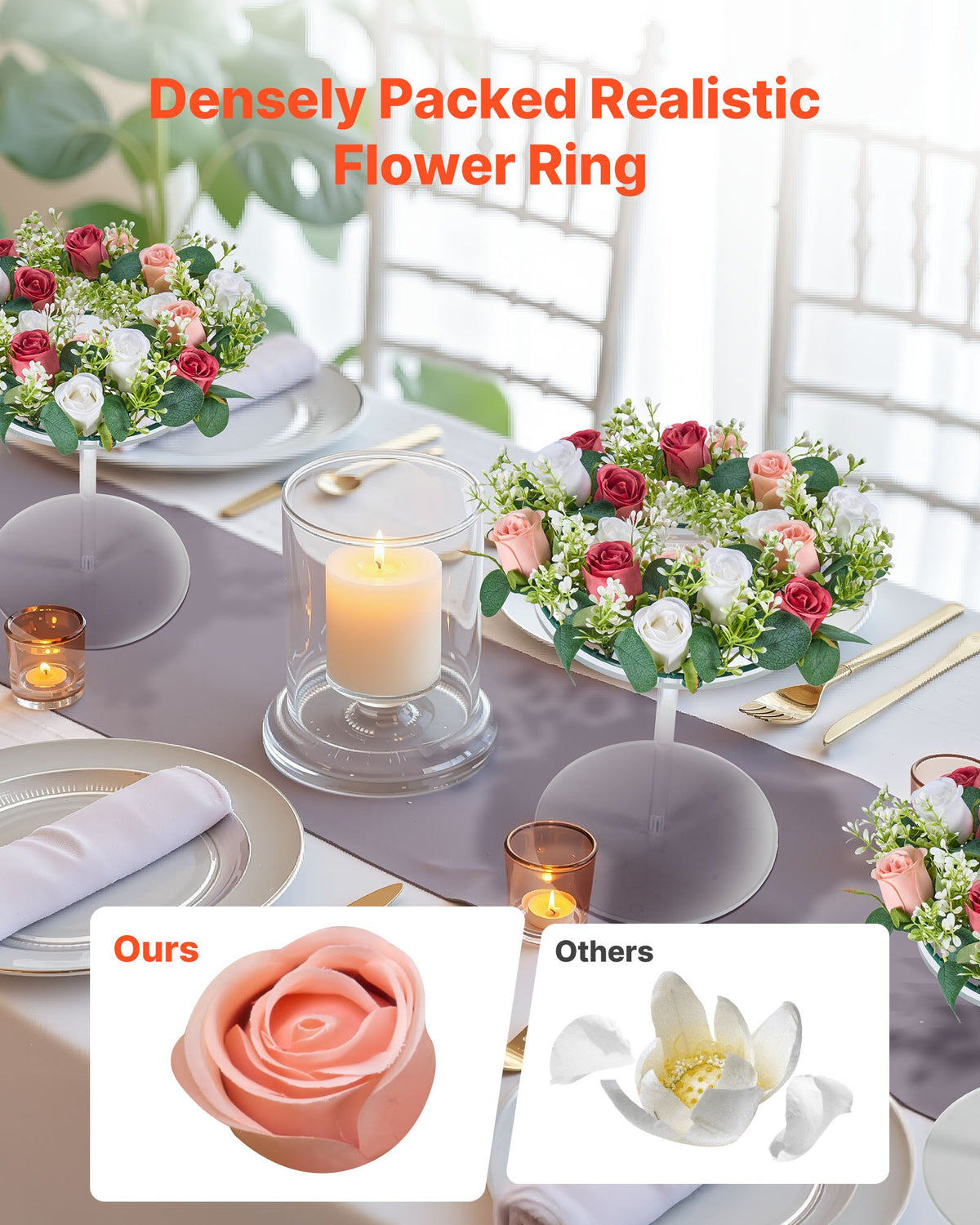 VEVOR Artificial Rose Wreath, 340 mm Diameter Faux Flower Wreath with Pink and White Roses, Flower Arrangement Centerpiece for Valentine's, Mother's Day, Party, Wedding and Home Table Décor, 10 PCS