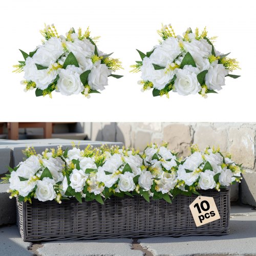 VEVOR Flower Balls Arrangement Bouquet 10 PCS, 240 mm Diameter Artificial Flower Balls Wedding Rose Centerpieces, Faux Flowers Arrangements for Wedding Centerpiece Home Table Decorations, White