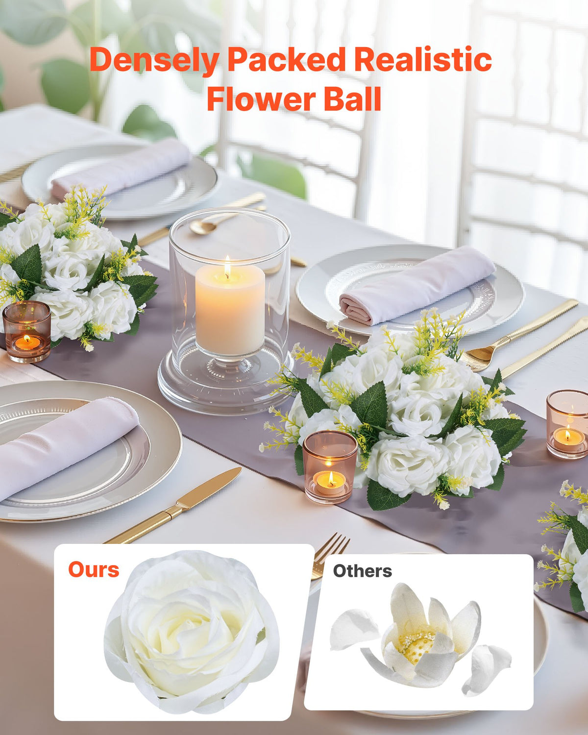 VEVOR Flower Balls Arrangement Bouquet 10 PCS, 240 mm Diameter Artificial Flower Balls Wedding Rose Centerpieces, Faux Flowers Arrangements for Wedding Centerpiece Home Table Decorations, White