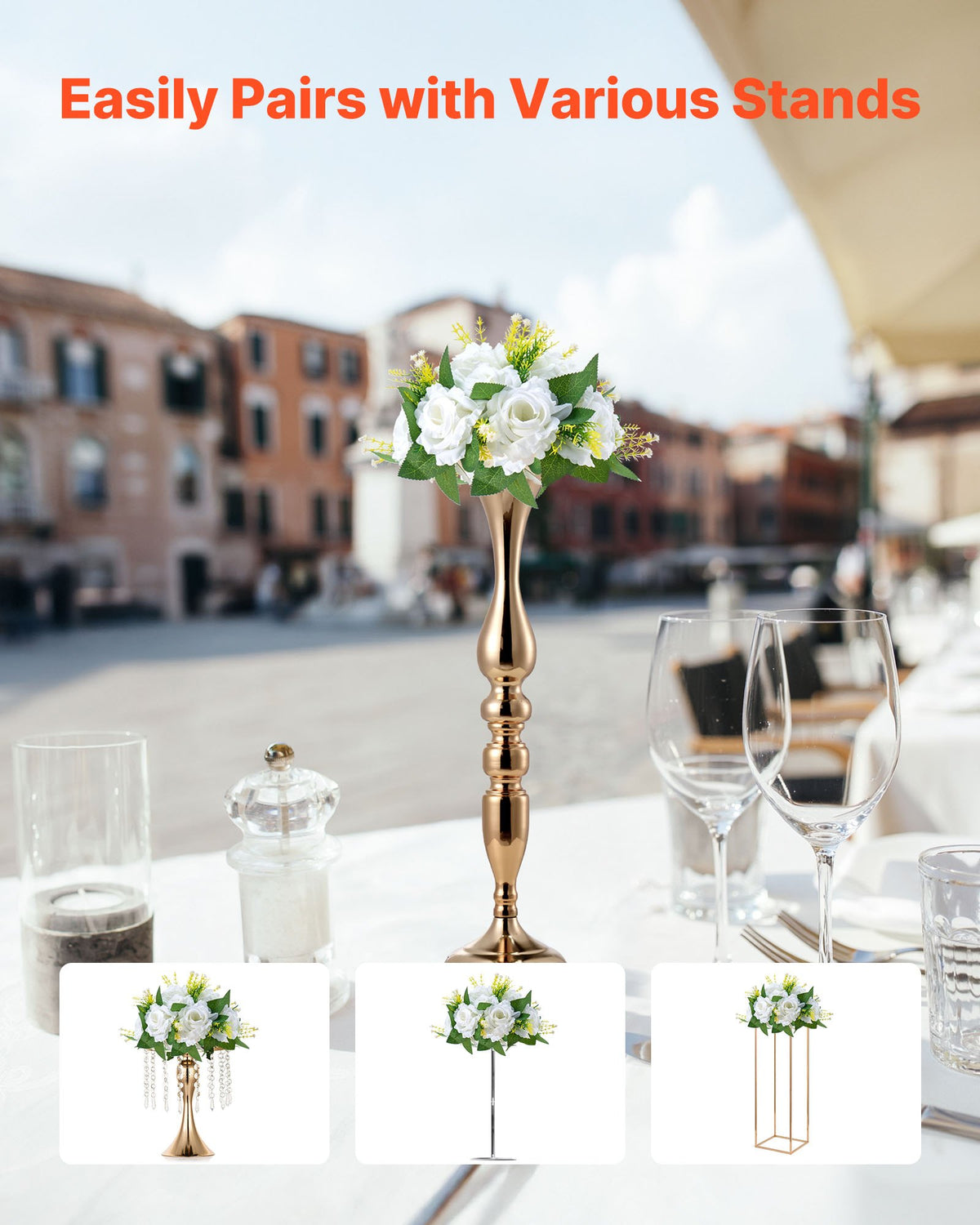 VEVOR Flower Balls Arrangement Bouquet 10 PCS, 240 mm Diameter Artificial Flower Balls Wedding Rose Centerpieces, Faux Flowers Arrangements for Wedding Centerpiece Home Table Decorations, White