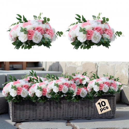VEVOR Flower Ball Arrangement Bouquet 10 PCS, 450 mm Diameter Artificial Flower Balls Wedding Table Centerpieces, Rose Arrangements for Wedding Centerpiece Home Decorations, Pink and White Roses