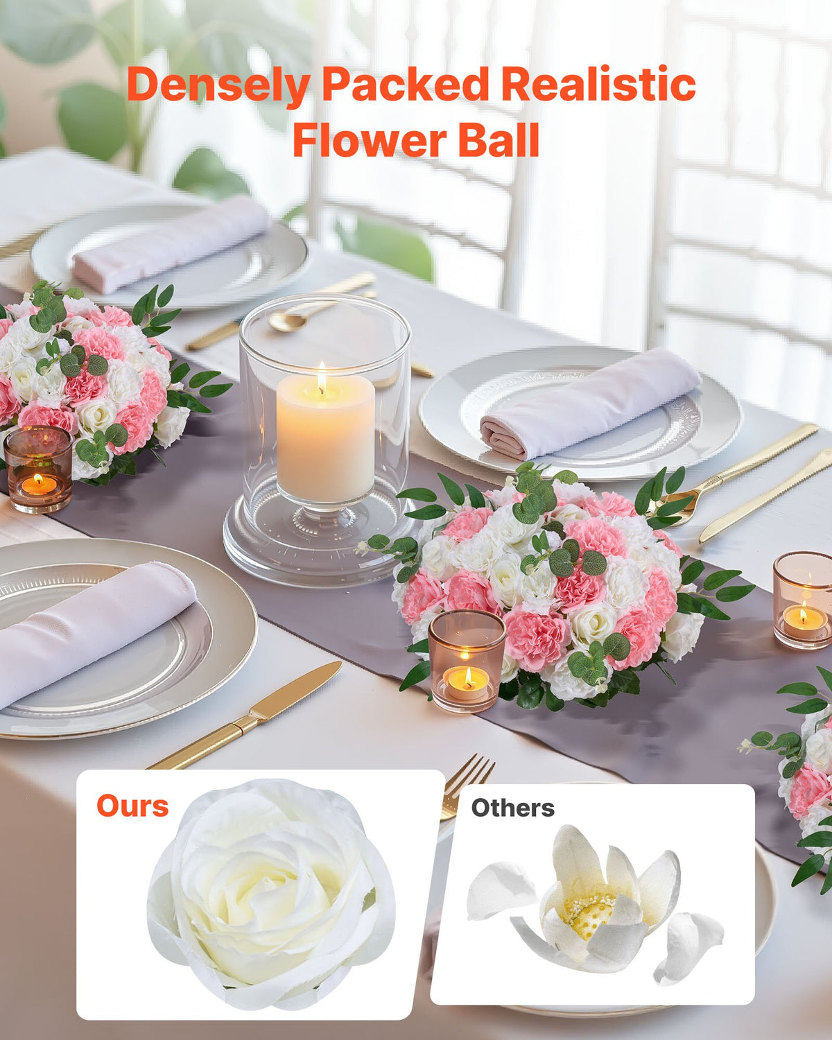 VEVOR Flower Ball Arrangement Bouquet 10 PCS, 450 mm Diameter Artificial Flower Balls Wedding Table Centerpieces, Rose Arrangements for Wedding Centerpiece Home Decorations, Pink and White Roses