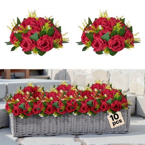 VEVOR Flower Balls Arrangement Bouquet 10 PCS, 240 mm Wedding Red Roses Centerpieces, Fake Flowers Kissing Balls Decor Artificial Floral Arrangements Flower Bouquet for Home Party Table Decorations