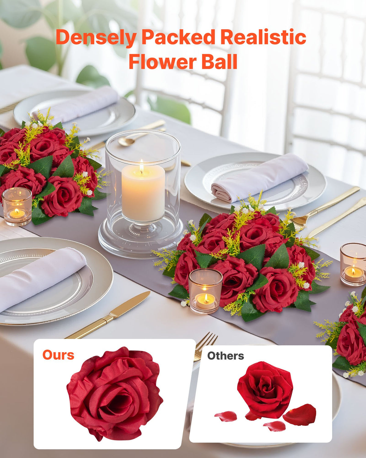 VEVOR Flower Balls Arrangement Bouquet 10 PCS, 240 mm Wedding Red Roses Centerpieces, Fake Flowers Kissing Balls Decor Artificial Floral Arrangements Flower Bouquet for Home Party Table Decorations