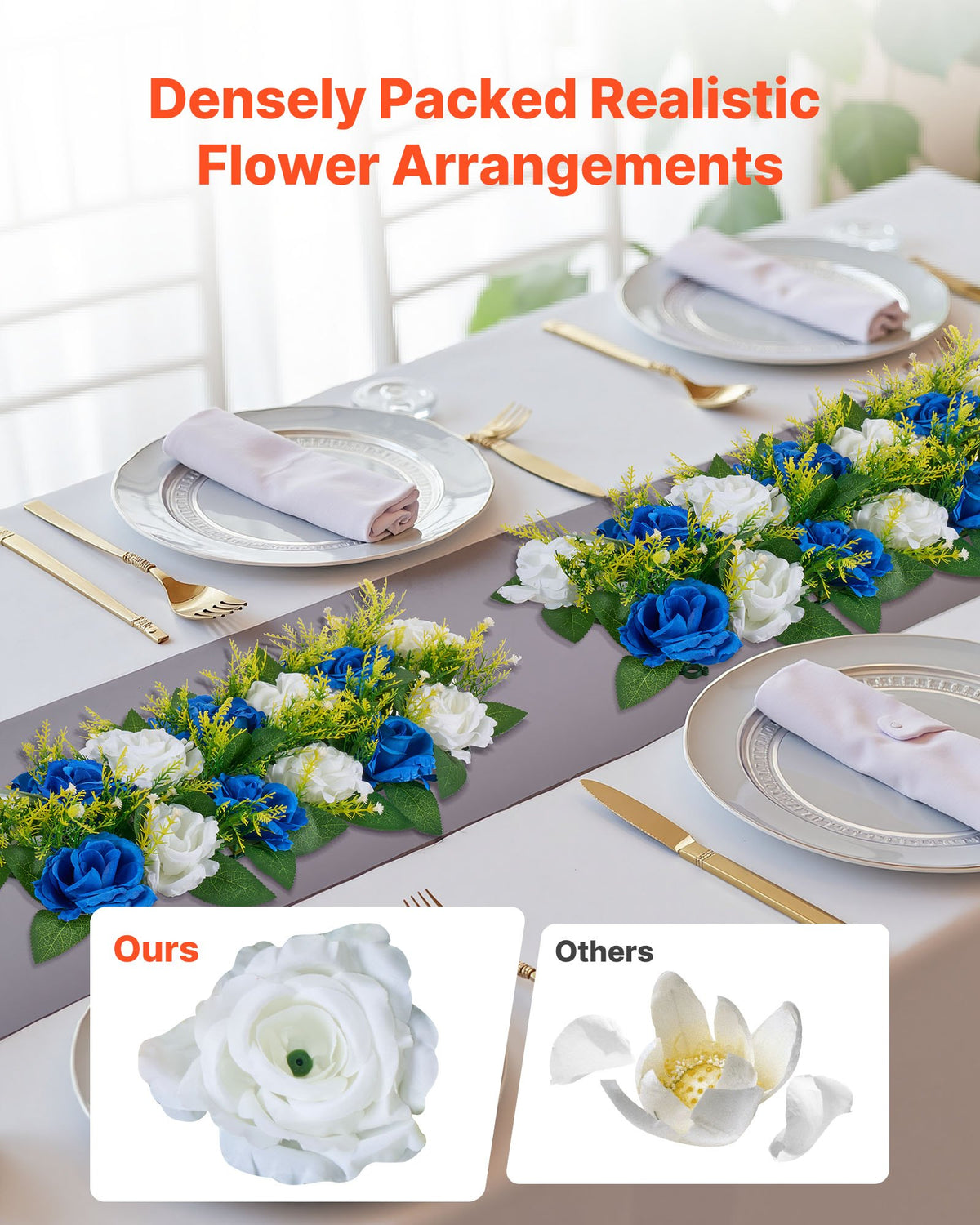 VEVOR Flower Ball Arrangement Bouquet 10 PCS, 500 x 220 mm Artificial Flower Balls Wedding Table Centerpieces, Faux Rose Arrangements for Wedding Centerpiece Home Decoration, Blue and White Roses