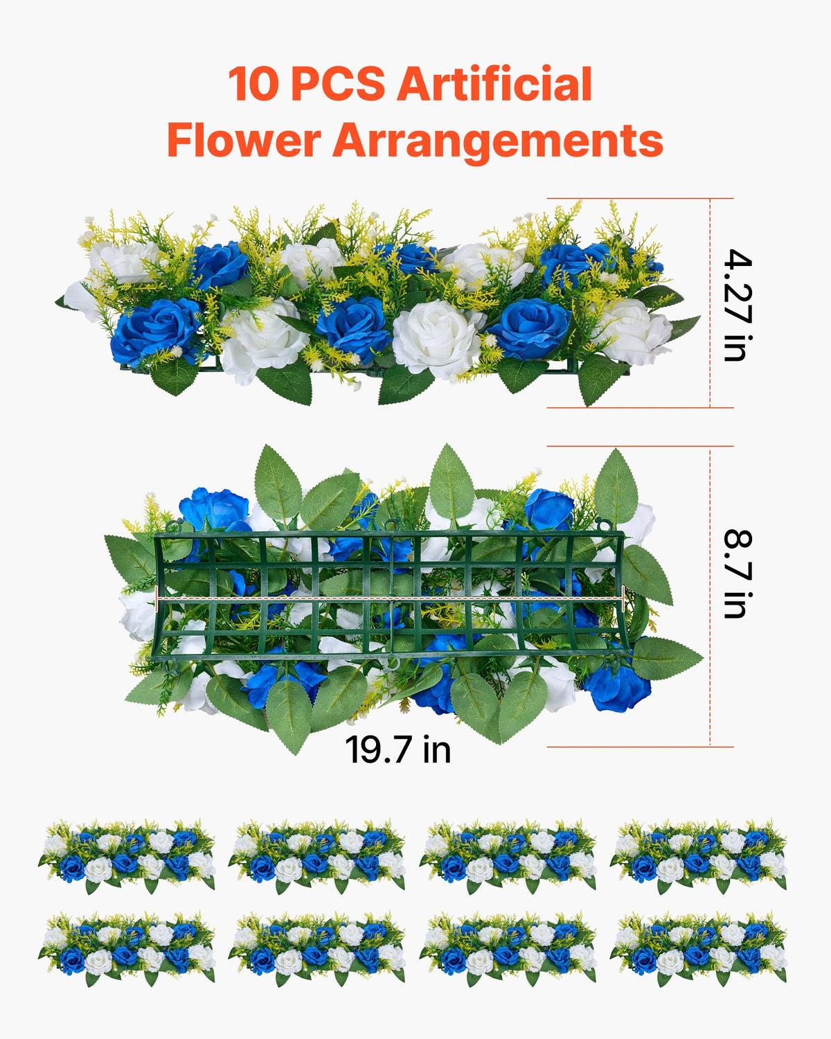 VEVOR Flower Ball Arrangement Bouquet 10 PCS, 500 x 220 mm Artificial Flower Balls Wedding Table Centerpieces, Faux Rose Arrangements for Wedding Centerpiece Home Decoration, Blue and White Roses
