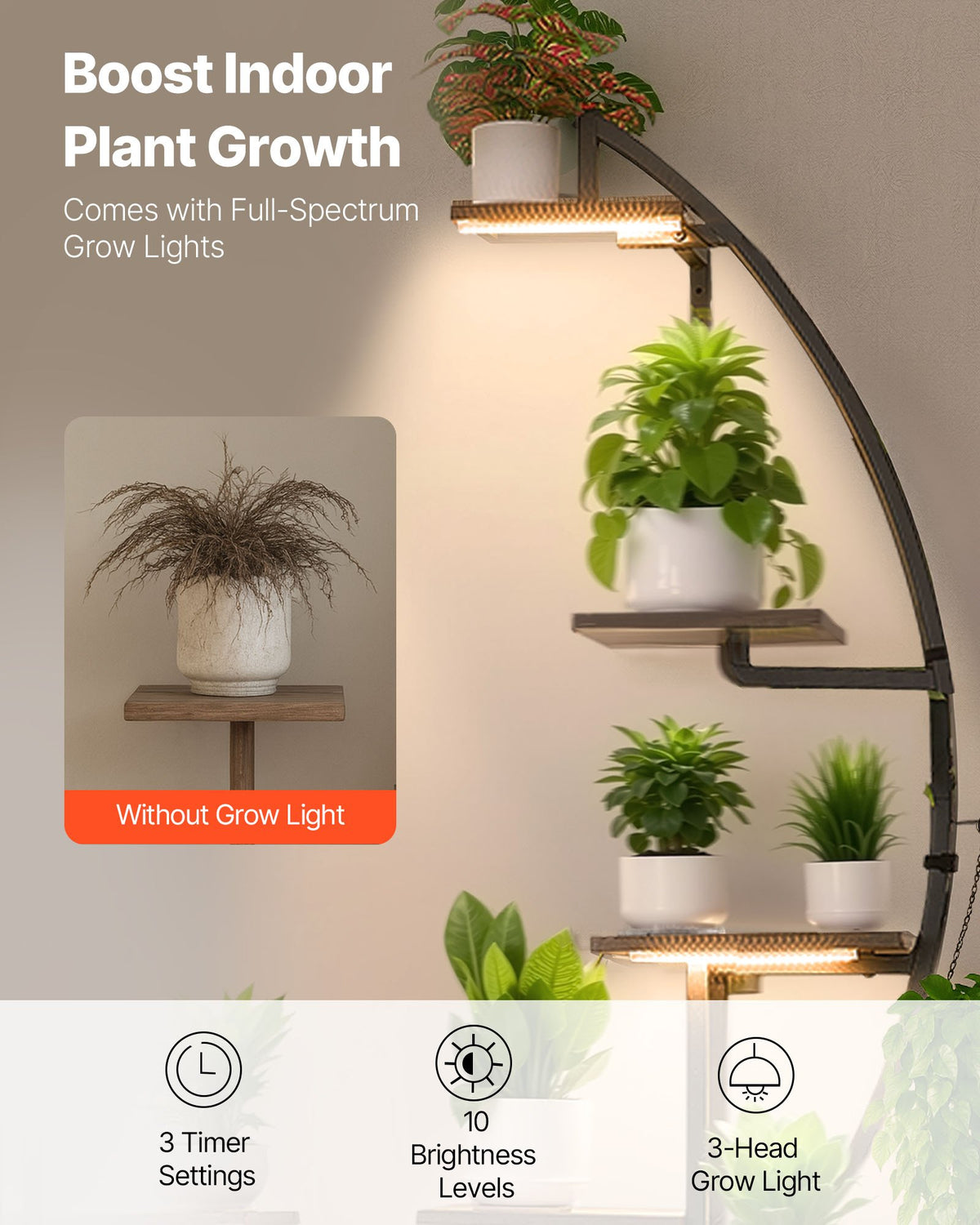 VEVOR Plant Stand Indoor with Grow Lights