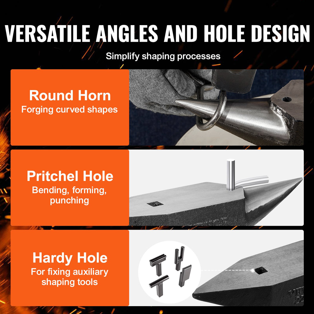 VEVOR Single Horn Anvil, 10 kg Cast Steel Anvil, High Hardness Rugged Round Horn Anvil Blacksmith, Large Countertop and Stable Base, with Round and Square Hole, Metalsmith Tool for Bending and Shaping