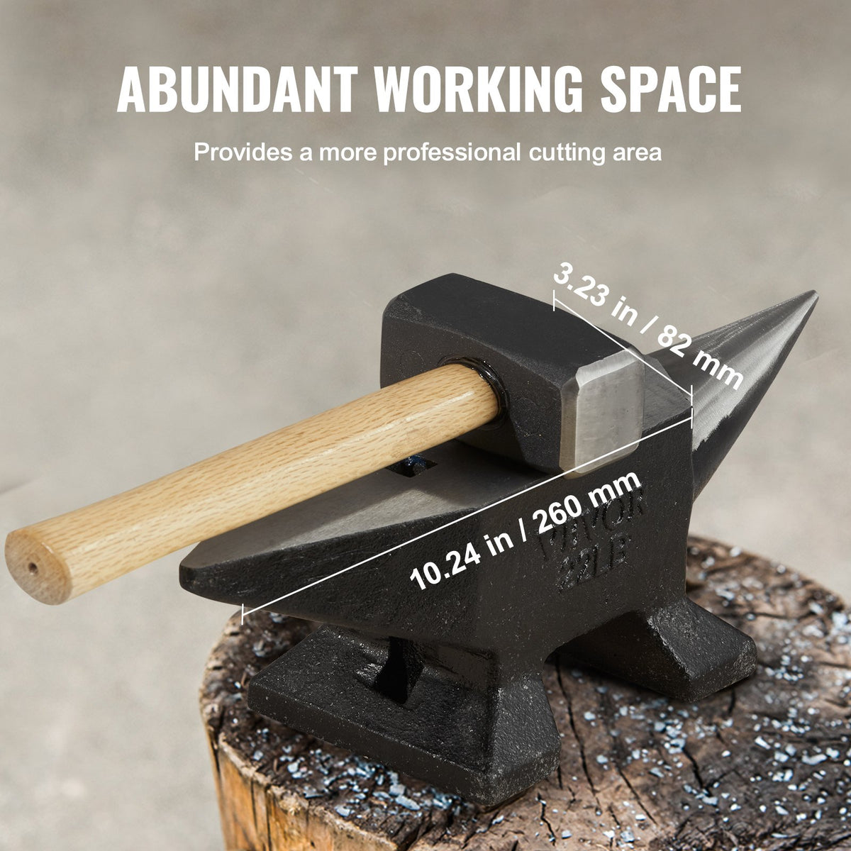 VEVOR Single Horn Anvil, 10 kg Cast Steel Anvil, High Hardness Rugged Round Horn Anvil Blacksmith, Large Countertop and Stable Base, with Round and Square Hole, Metalsmith Tool for Bending and Shaping