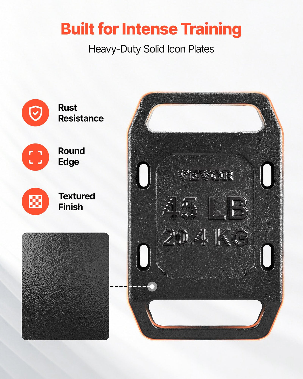 VEVOR Cast Iron Ruck Weights for Backpack, 20.4 kg Single Ruck Plate, Weight Plate with Smooth Handle, Textured Finish for Rucking, Hiking, Swings, Strength Training, Weightlifting, Fitness Workout