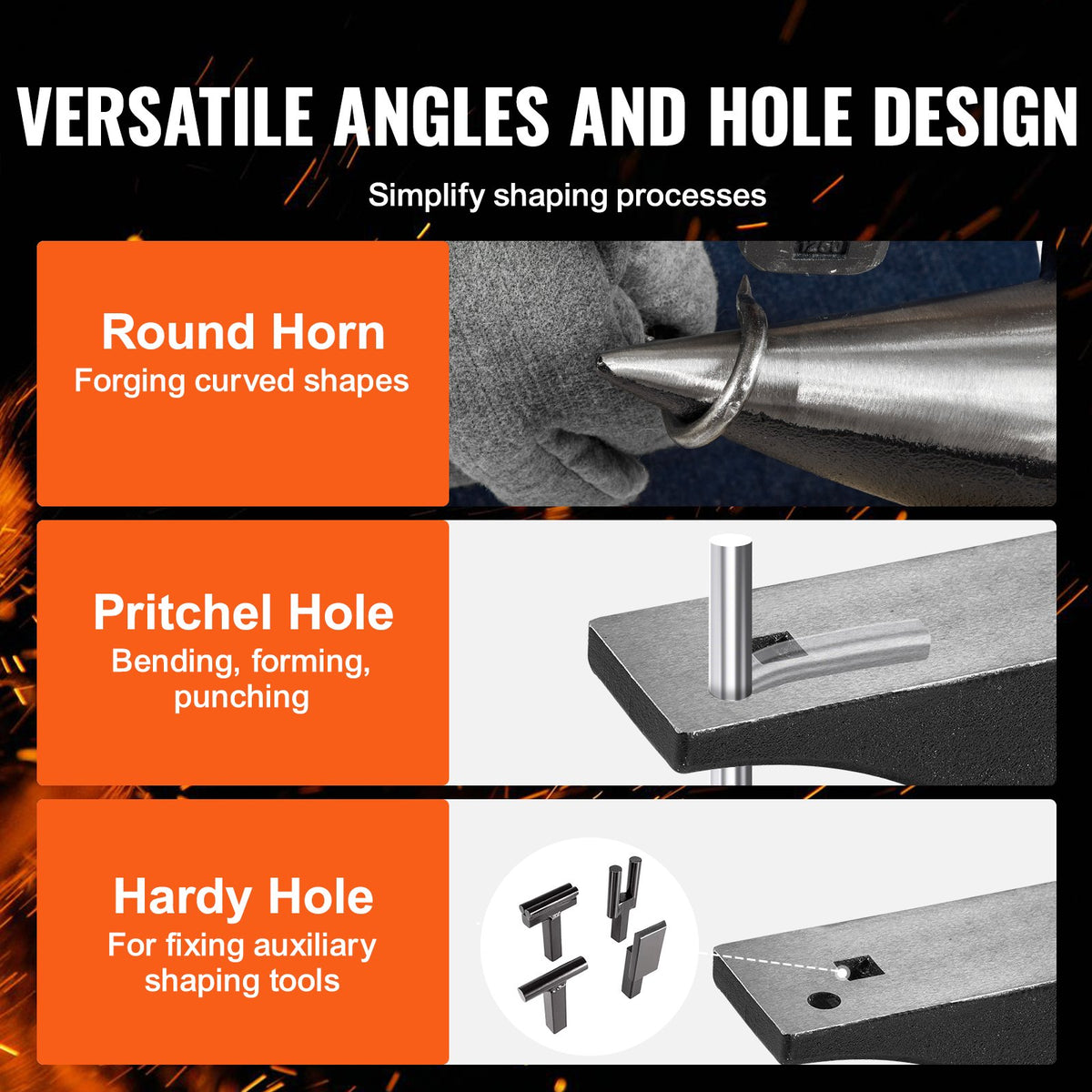 VEVOR Single Horn Anvil, 29.9 kg Cast Steel Anvil, High Hardness Rugged Round Horn Anvil Blacksmith, Large Countertop and Stable Base, with Round and Square Hole, Metalsmith Tool for Bending and Shaping